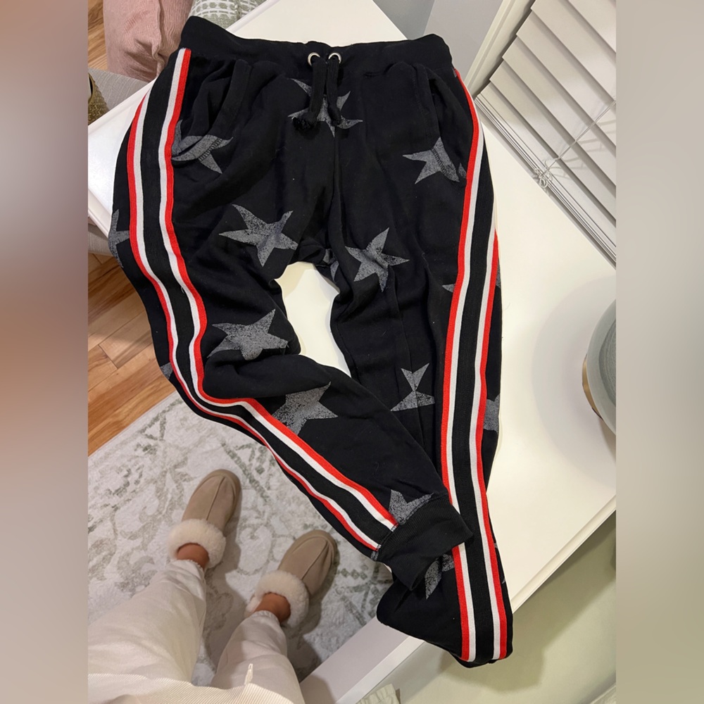 fab'rik Black Sweat Pants with Stars and Red and White Accents